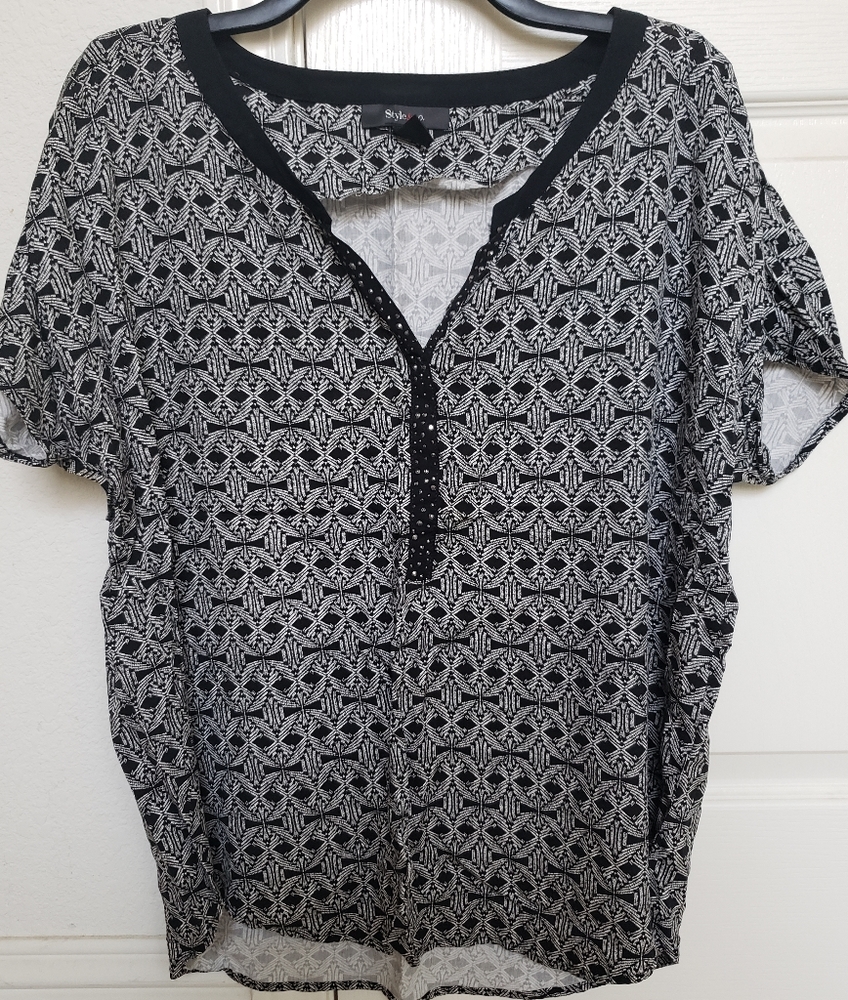 Style & Co Black Diamonte Accent V-Neck Top